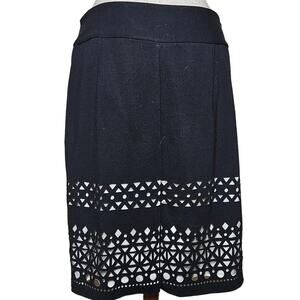 Black Eyelet Detail Knee Length Skirt Size 10